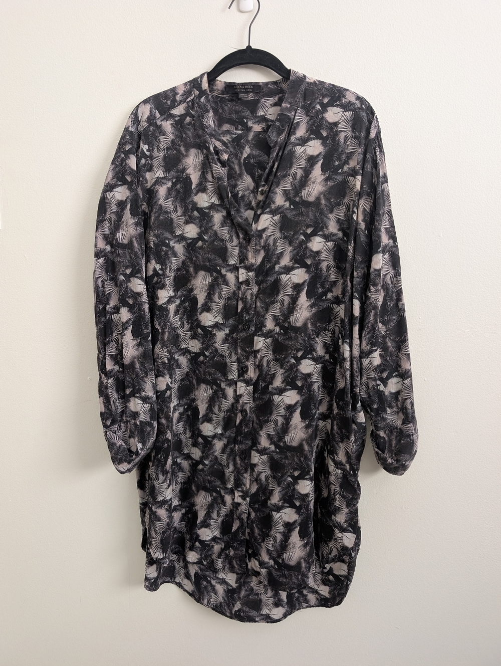 AllSaints 100% Silk Conte Island Shirt Dress Tunic US 6 EU 38